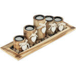 Relaxdays porte - bougies en lot avec plateau et pierres, 39, 5 cm de longueur, 5 bougeoirs, dcoration ...