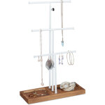 Prsentoir  bijoux, 3 barres, forme de t, colliers, boucles d'oreilles & bracelets, bois & mtal, blanc ...