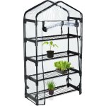 Serre pour balcon, b�che en pvc, structure acier, 4 �tag�res, hxlxp : 125 x 69 x 29 cm, noir / transparent ...