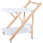 Relaxdays servante en bambou pliable, desserte 2 niveaux sur roulettes, porte - bouteilles, 70x44x39, ...