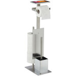 Relaxdays ? serviteur wc avec porte - rouleau et brosse ? acier inoxydable bross� ? dimensions h 69 cm, ...