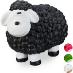 Statue de jardin mouton balcon terrasse dcoration cramique intrieur extrieur, noir - relaxdays