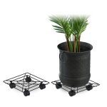Support roulant pour plantes, 2, rond, intrieur et extrieur, freins, plateau roulant, 28 cm, mtal ...