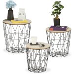 Relaxdays - table d'appoint, lot de 3, panier pour le salon, en m�tal et aspect bois, 3 tailles, bout ...