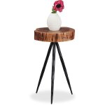 Relaxdays - table d'appoint en bois de manguier, tronc d'arbre, pieds mtalliques, salon, table chevet ...