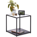 Relaxdays - table d'appoint carre en verre + bois, cadre en mtal robuste, table basse de salon hlp ...