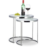 Relaxdays - table d'appoint ronde console table basse plateau verre blanc cadre chrome lot de 2 design ... Relaxdays - table d'appoint ronde console table basse plateau verre blanc cadre chrome lot de 2 design ...