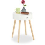 Relaxdays table d?appoint ronde, tiroir, design scandinave, hxØ : 52 x 40 cm, bois, blanc Relaxdays table d?appoint ronde, tiroir, design scandinave, hxØ : 52 x 40 cm, bois, blanc