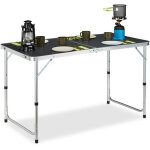 Relaxdays table camping, pliable, 120 chaises, r�glable en hauteur, 120x60 cm, alu, mdf, gris / argent ...