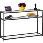 Relaxdays - table de console, 2 surfaces, meuble d'appoint étroit, couloir & salon, métal, verre, hlp ... Relaxdays - table de console, 2 surfaces, meuble d'appoint étroit, couloir & salon, métal, verre, hlp ...
