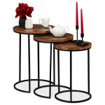 Relaxdays - table gigogne, jeu de 3, d'appoint ronde bois de mangue, design industriel, m�tal noir, 3 ...