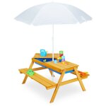 Relaxdays ? table de jardin pour enfants en bois avec 2 bacs � sable et eau ? parasol ajustable ? dimensions ...