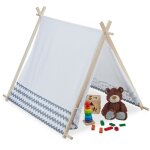 Tipi enfant, tente de jeu intrieur, wigwam dcoratif avec fentre, h x l x p 92 x 92 x 120 cm, blanc ...