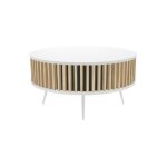 Remo - table basse ronde style moderne salon - 90x46 cm - table  caf blanc&chne