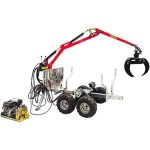 Remorque  bois forestire double essieux avec assistance  la traction 1500 kg et grue hydraulique 3, ...