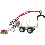 Remorque  bois forestire double essieux avec assistance  la traction 2000 kg et grue hydraulique de ...