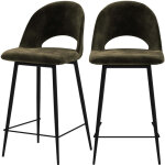 Rendez - vous d�co ? lot de 2 chaises de bar mi - hauteur 65 cm en velours vert ? dossier h 30 cm ? assise ...