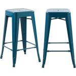 Rendez - vous d�co - lot de 2 tabourets pour �lot central 66 cm en m�tal bleu mat - indus