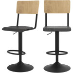 Rendez - vous d�co - lot de 2 chaises de bar r�glables 60 / 80 cm en bois clair et noir - clem