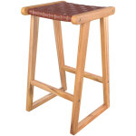 Rendez - vous déco - tabouret pour îlot central 67 cm en teck et cuir tressé marron - yuma Rendez - vous déco - tabouret pour îlot central 67 cm en teck et cuir tressé marron - yuma
