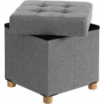 Repose - pieds, coffre de rangement, tabouret, pieds en bois massif, avec couvercle 38 x 38 x 40cm gris ...
