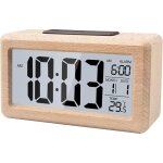 Rveil digital lumineux en bois, lcd grand ecran horloge numrique, reveil matin numerique avec affichage ...