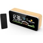 R�veil multifonction, station m�t�o avec capteur ext�rieur, horloge de surveillance m�t�o en bois, thermom�tre ...