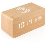 Rveil numrique en bois avec station de charge sans fil, chargeur rapide 5 w pour, commande vocale rveil, ...
