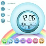 R�veil num�rique enfant 7 couleurs - lampe r�veil avec calendrier et thermom�tre - design cr�atif rond ...