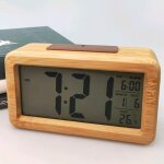 Rveil numrique radio - pilot horloge de table rveil tanche en bois massif avec thermomtre, calendrier ...