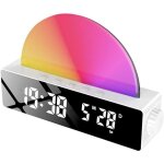 R�veil simulateur d'aube, lampe de chevet solaire multicolore avec chargeur usb, blanc