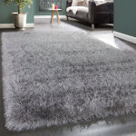Rhg tapis salon chambre adulte poil long shaggy uni pelucheux moderne gris 160x230 cm
