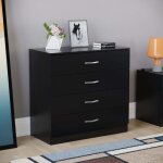 Riano commode 4 tiroirs meuble de rangement pour chambre design moderne h 72 x l 75 x p 36 cm, noir