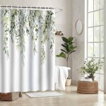 Vurahome - rideau de douche 180cm 180cm rideau de douche plantes vertes eucalyptus, rideaux de douche ...
