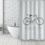 Rideau de douche fran�ais polyester 180x200cm bicyclette bleu & blanc msv