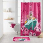 Rideau de douche imprim 'chatibulle' 180x200cm rose