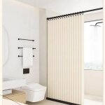 Rideau de douche magn�tique en lin 180 x 200 cm, rideau de douche pliable avec crochets, r�sistant aux ...