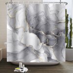 Rideau de douche marbre gris / or fluide 105x160 cm, lignes courbes dor�es, tissu polyester