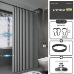 Rideau de douche pliable imperm�able 180 x 200 cm, avec crochets, en lin et polyester, gris