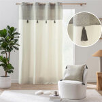 Rideau � ?illets 140 x 240 cm manolo ? polycoton avec top textur� et pompons ? style boh�me chic