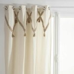 Atmosphera ? rideau � ?illets 140x260cm ? beige lin en jute ? 8 ?illets ? 7 pompons ? lavable en machine ...
