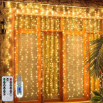 Rideau led 3x3 m, 8 modes avec t�l�commande, fond d�coratif pour chambre, lumi�re chaude