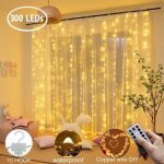 Rideau lumi�re de mariage 300 led 3m x 3m 8 modes blanc chaud guirlande lumineuse rideau eclairage d�coration ...