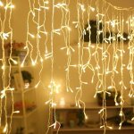Rideau lumineux 120led ip44 2m - c�ble transparent - blanc chaud - silumen