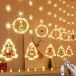 Rideau lumineux sapin de no�l �toiles avec figurine, led guirlande pour fen�tre int�rieur, balcon, terrasse ...
