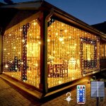 Rideau lumineux solaire d'ext�rieur, 3 x 2 m, 200 led, rideau lumineux avec 8 modes de t�l�commande, ...