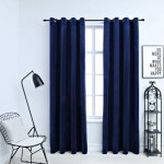 Rideaux occultants et anneaux 2pcs velours bleu fonc� 140x175cm