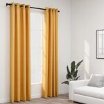 Rideaux occultants aspect lin � ?illets 2 pcs jaune 140x245 cm