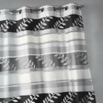Rideau en organza  rayures et motifs feuilles gris clair 140x240 cm