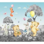 Rideaux petit ourson lapin et renard en noir et blanc - 2 pi�ces - l180 cm x h 160cm